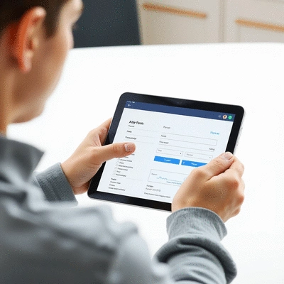 User submitting online form on tablet