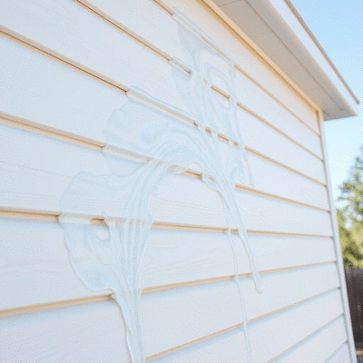 Soft washing process on white vinyl siding