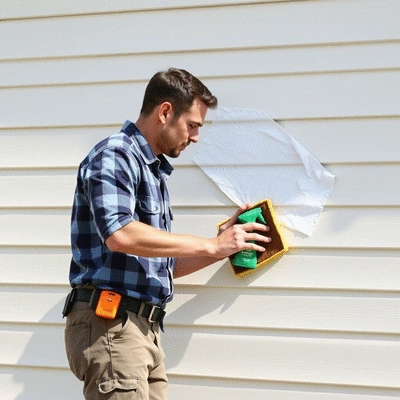 User cleaning vinyl siding