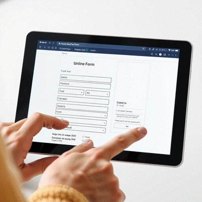 User submitting online form on tablet