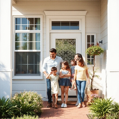 Family enjoying a clean home exterior