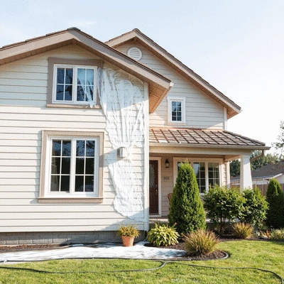 House washing process on a home exterior